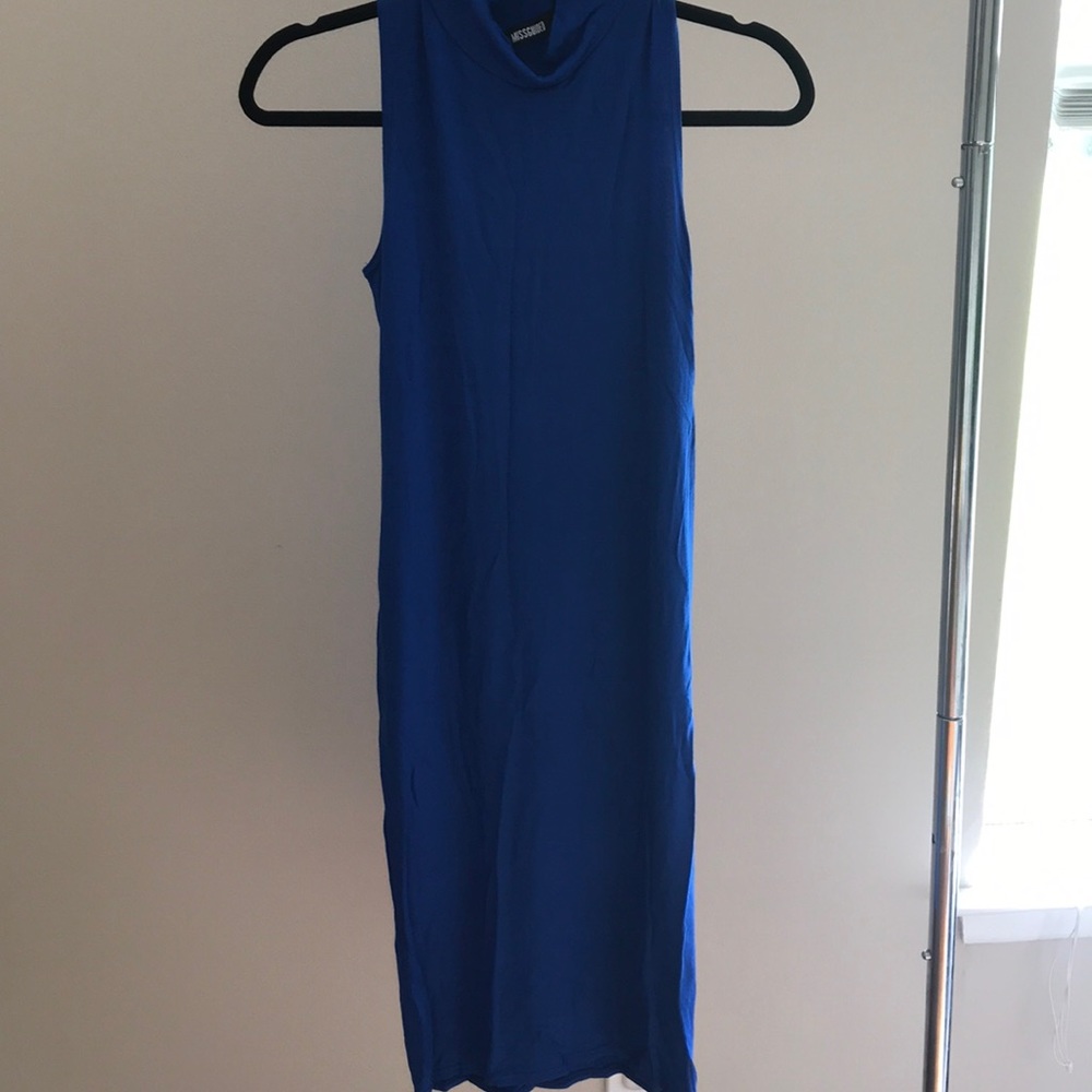 Missguided blue high neck midi dress